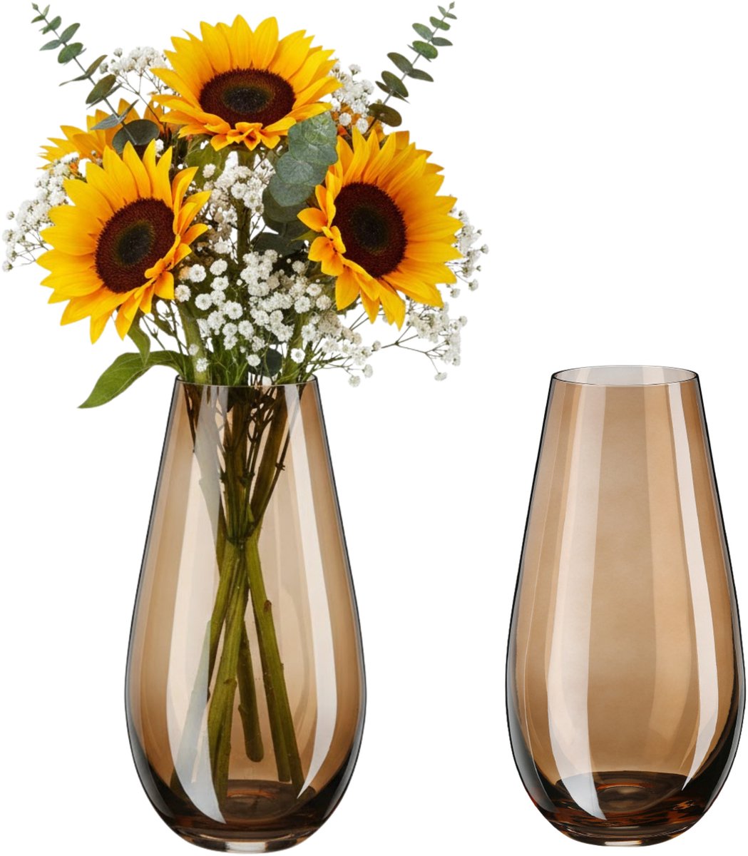 Inge Christmas goods Bloemenvaas New York - 2x - transparant bruin - glas - 24 cm