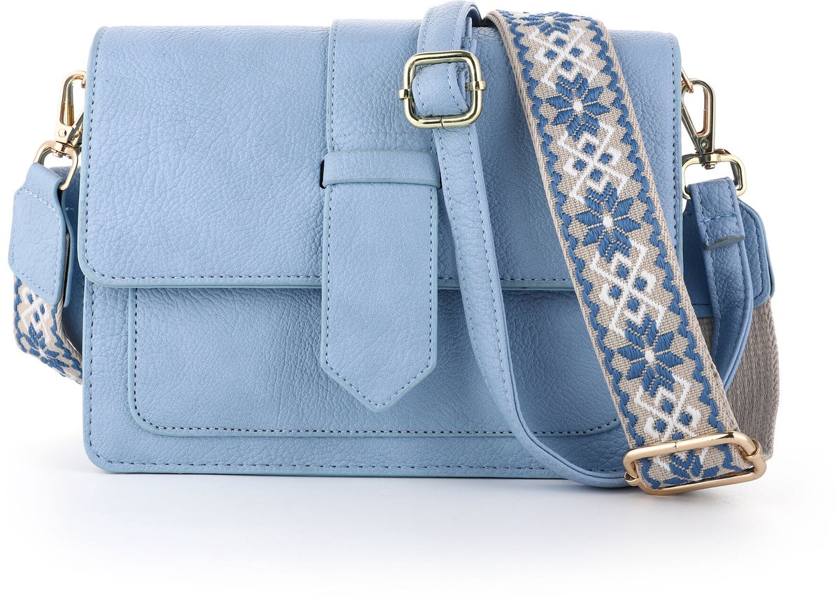 Sunset Fashion Sky - crossbody tas dames - blauw - 21x16 cm - pu leer - met extra geweven schouderband