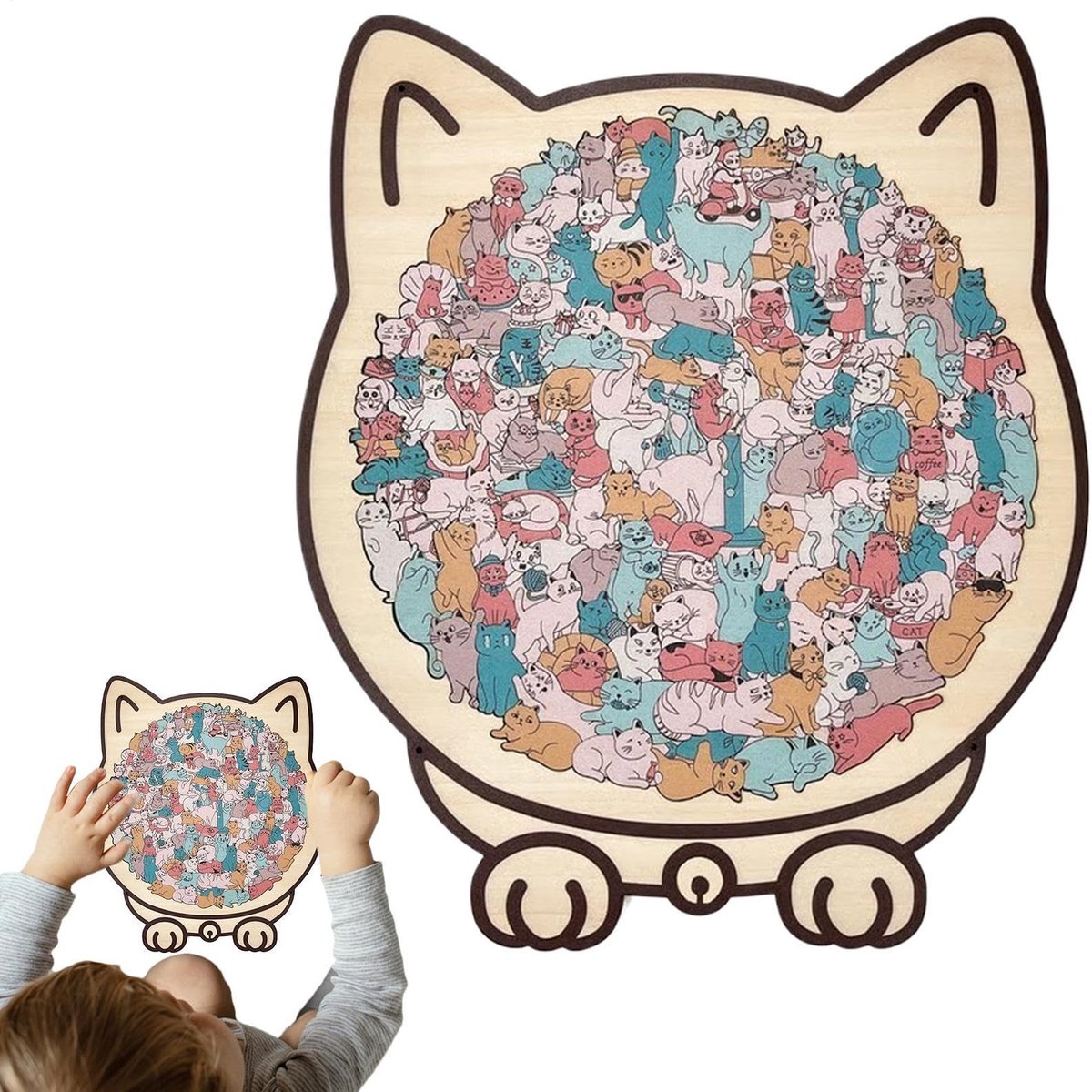 Puzzel in Kattenvorm - 135 Delig Gekleurd Houten Puzzel met Decoratieve Kattenvorm - Uitdagende Onregelmatige Puzzel voor Volwassenen - Ideaal Cadeau voor Kattendames en Hobbyisten
