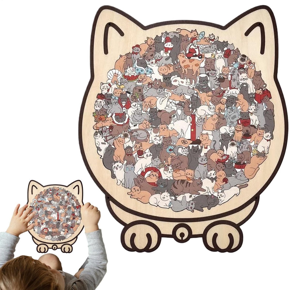 Puzzel in Kattenvorm - 135 Delig Gekleurd Houten Puzzel met Decoratieve Kattenvorm - Uitdagende Onregelmatige Puzzel voor Volwassenen - Ideaal Cadeau voor Kattendames en Hobbyisten