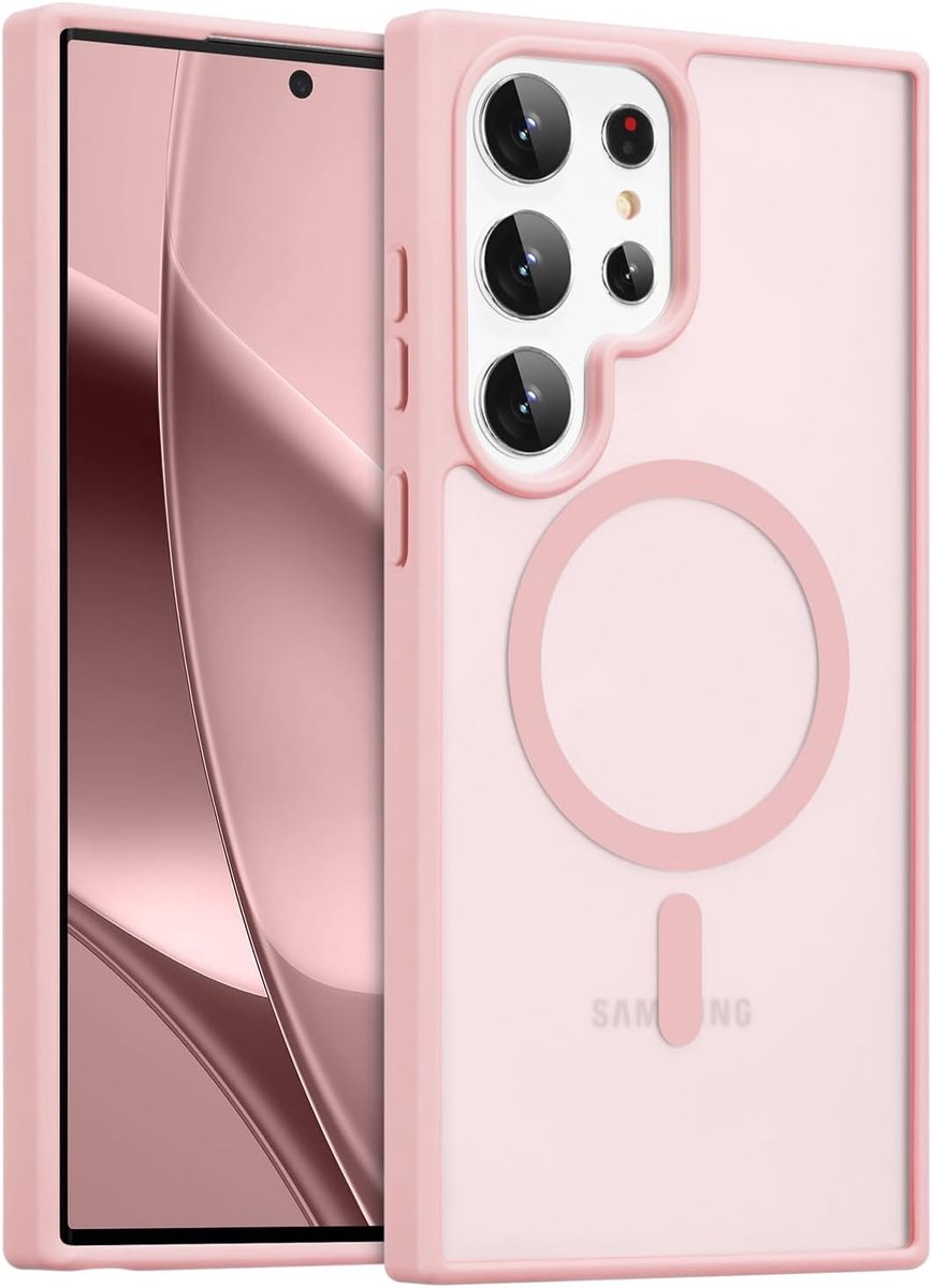 YPCd - MagSafe Backcover Geschikt voor Samsung Galaxy S23 Ultra – Shockproof TPU - Hard PC Achterkant – Sterke MagSafe Magneet – Camera Bescherming – Roze