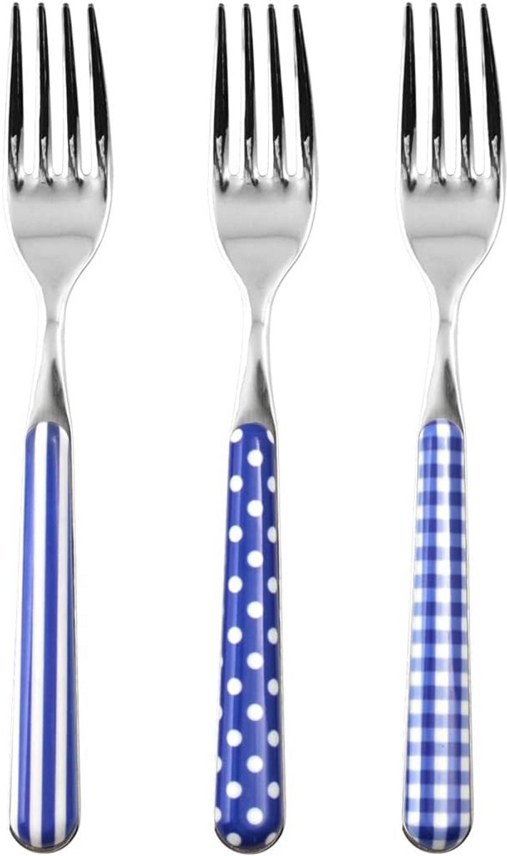 Set van 6 RVS Tafellinnen Vorken met Blauwe Decoratie