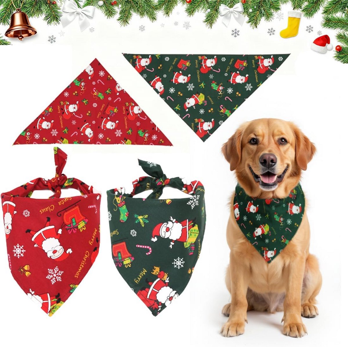 2x Honden Bandana Kerstmis - Driehoekige Halsdoek Accessoire