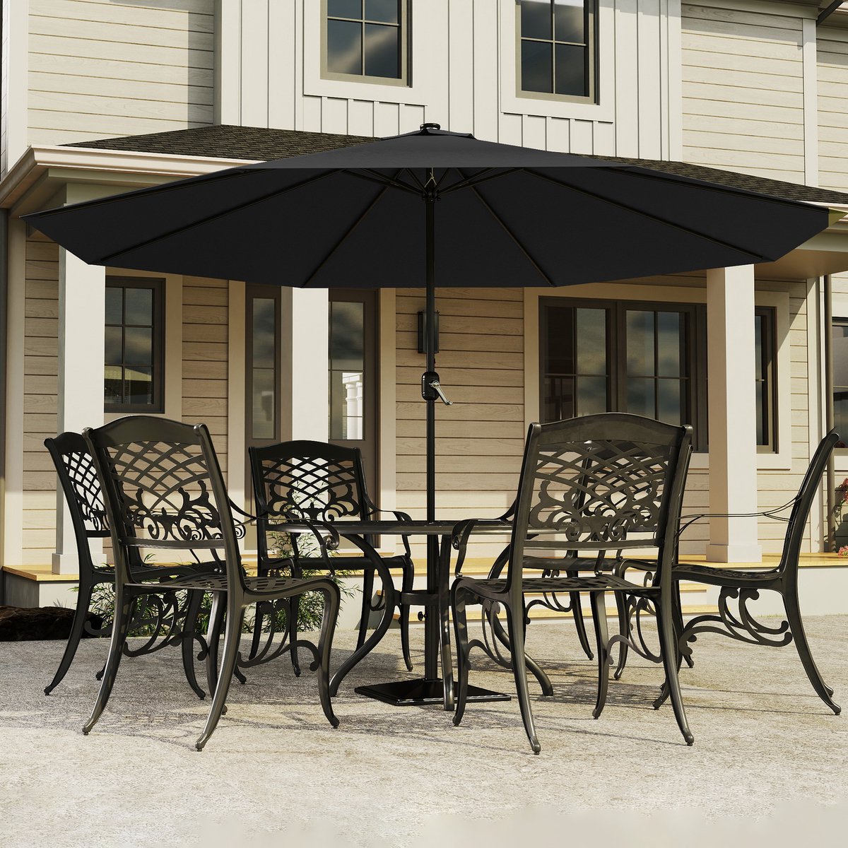Aufun Zwevende Parasol Ø350cm met zwengel, UV-bescherming, Niet-Stuurbare tuinparasol voor terras, balkon en strand – Donkergrijs – foto 3
