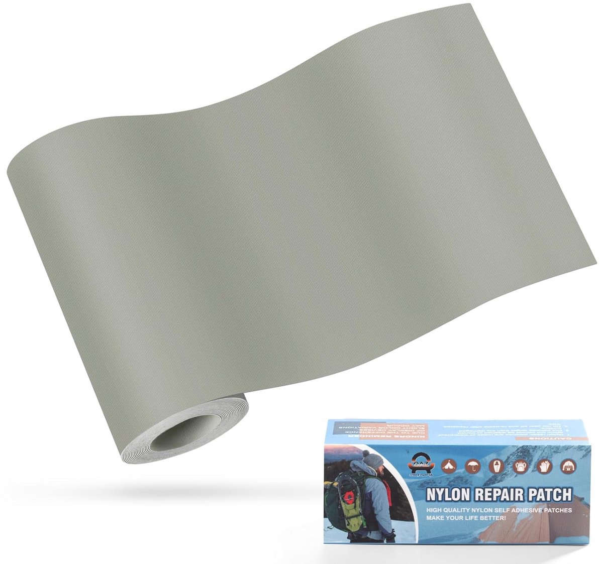 Zelfklevende nylon reparatiepatches 10 x 160 cm - waterdicht, lichtgrijs - voor tent, jas, slaapzak, tas