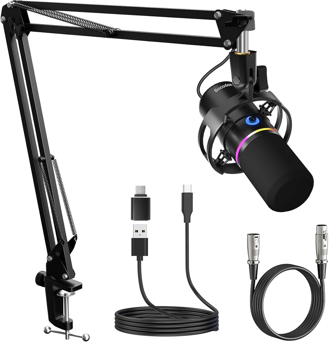 Dynamische USB/XLR Podcast Microfoon met Ruisonderdrukking en Boomarm voor Gaming en Streaming