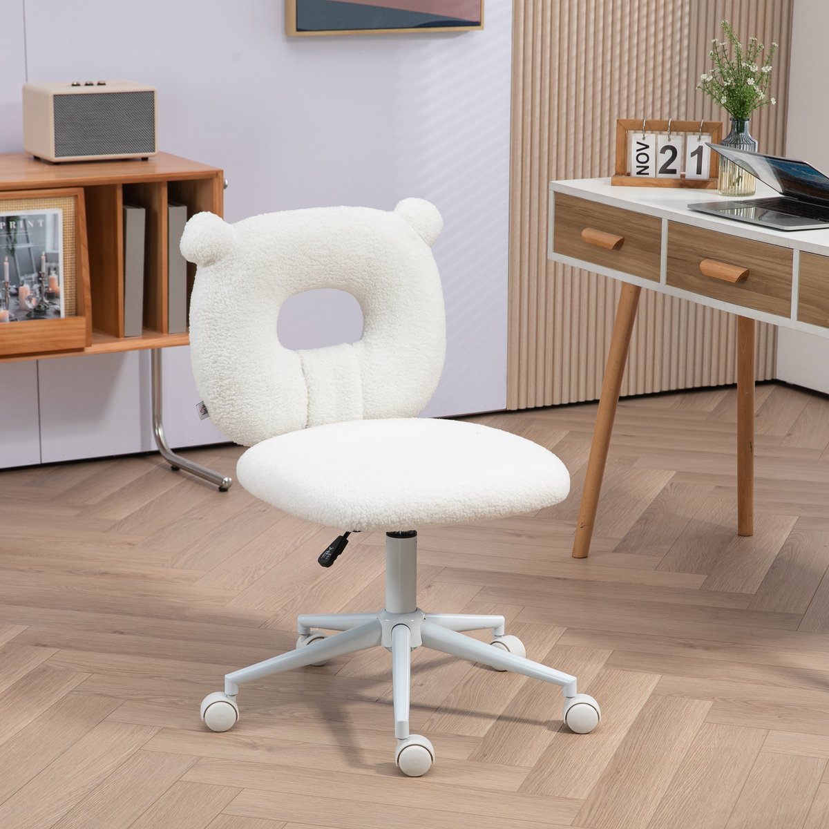 STILVORA Bureaustoel 50 x 56 x 80 90 Cm - In Hoogte Verstelbaar En Draaibaar - Zonder Armleuningen - Voor Kinderkamer En Studiehoek - Polyester Wit