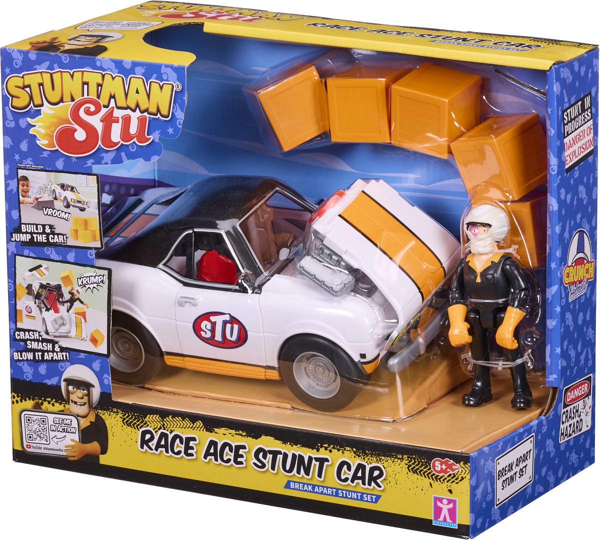 Bandai - Stuntman Stu - Crash Race Car - Stunt Toy - Stuntfiguur inbegrepen - Crash Game met voertuig en accessoires - Toy Kids 4+ - COSS8200