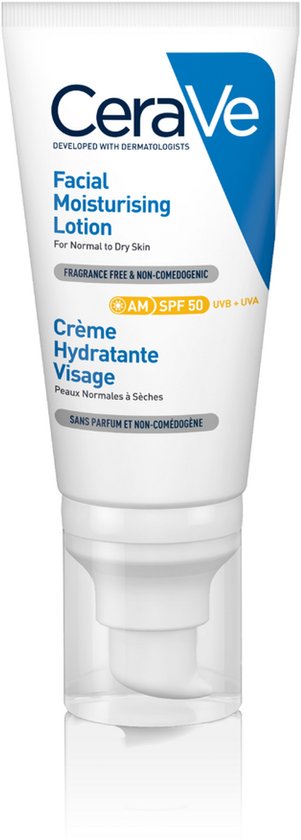 CeraVe Hydraterende Gezichtscrème SPF50 - voor Normale tot Droge Huid - met 3 Essentiële Ceramiden -52ml