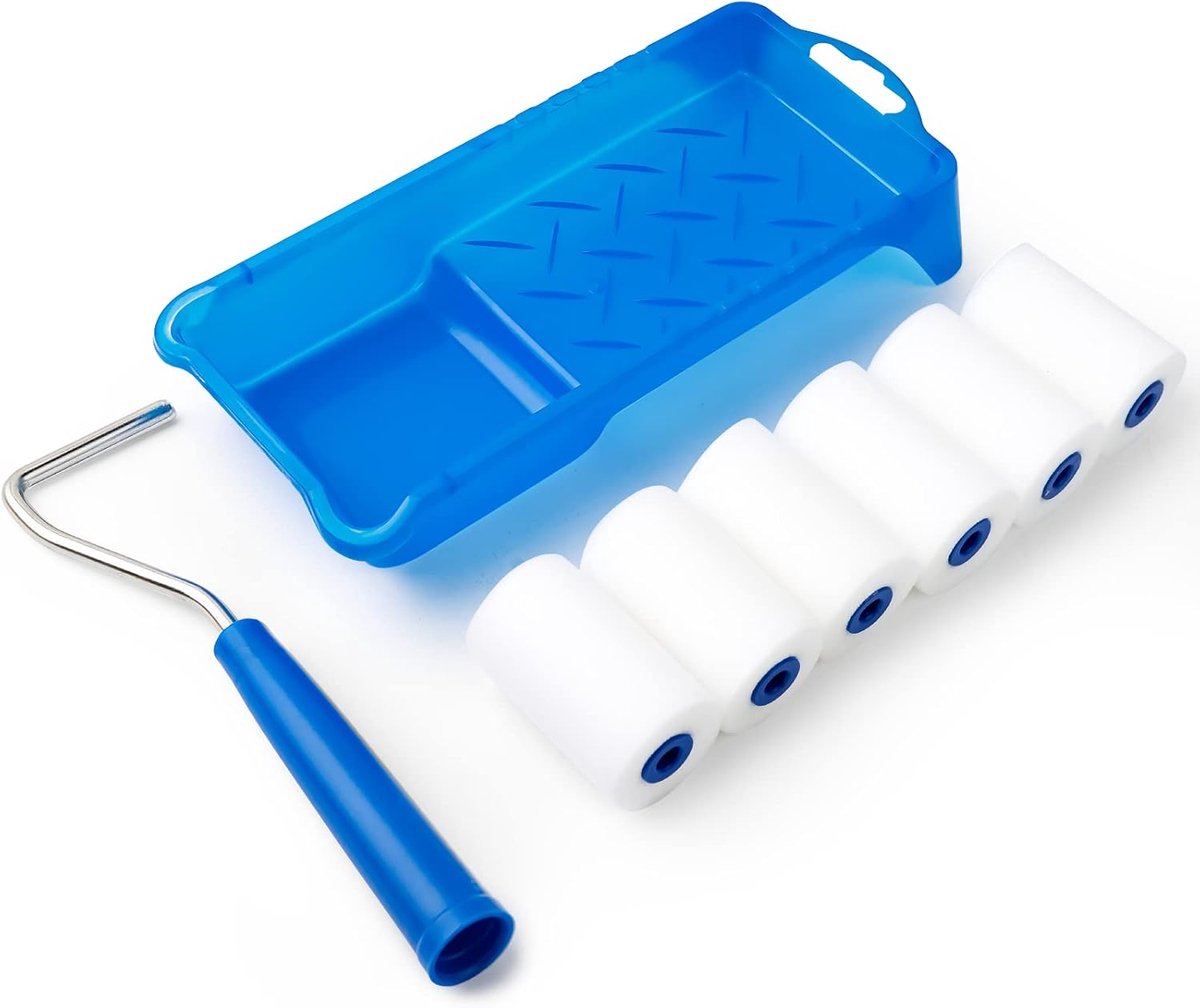 Imperatoris - Verfrollers Schuim - Sponsrollers voor Kinderen en Hobby - Voor Acrylverf en Stencils - Schilderen - 8 Stuks - 5 cm Schuimverfrollerovertrekken - 2 inch Verfroller met Verfrollerframe - Blauw