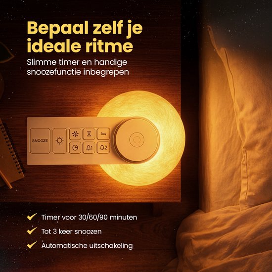 BP® Wake Up Light - Lichtwekker - Wake Up Maanlamp - Digitale Wekker met geluiden en 10 Kleuren - RGB functie - Bruin