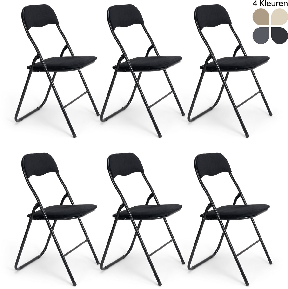 Trendy Meije® Nova Klapstoelen Set van 6 - Zwart - Velvet Fluweel - Inklapbaar - Zithoogte 45 cm - Opvouwbare Stoelen - Vouwstoel