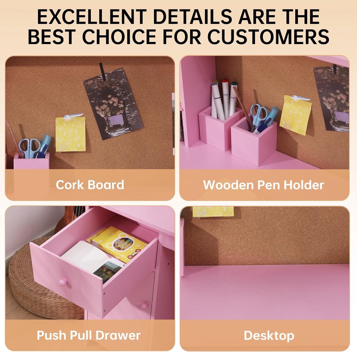 Kinderbureau Houten Set met Stoel, Etagère en Opbergruimte thumbnail 7