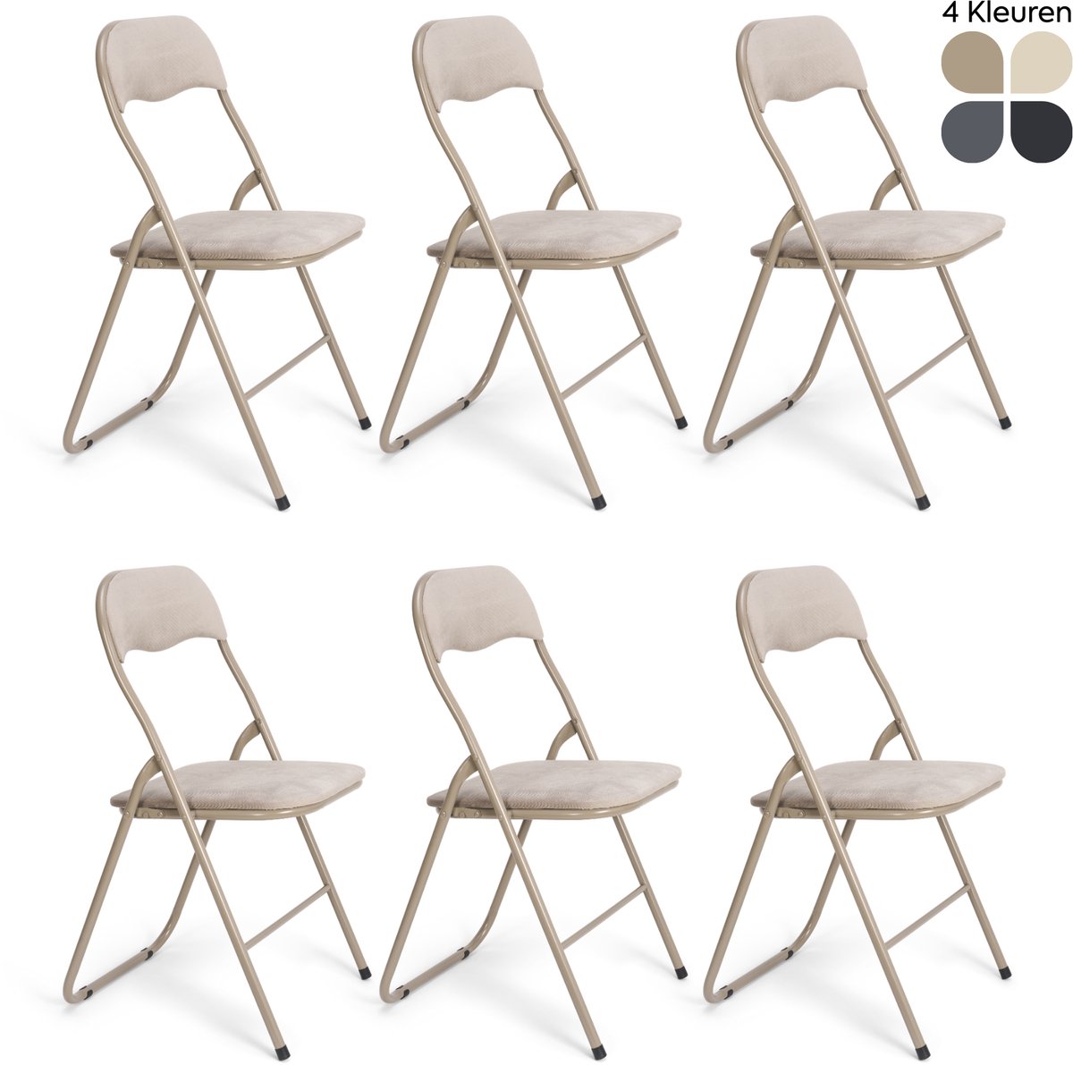 Trendy Meije® Nova Klapstoelen Set van 6 - Taupe - Velvet Fluweel - Inklapbaar - Zithoogte 45 cm - Opvouwbare Stoelen - Vouwstoel
