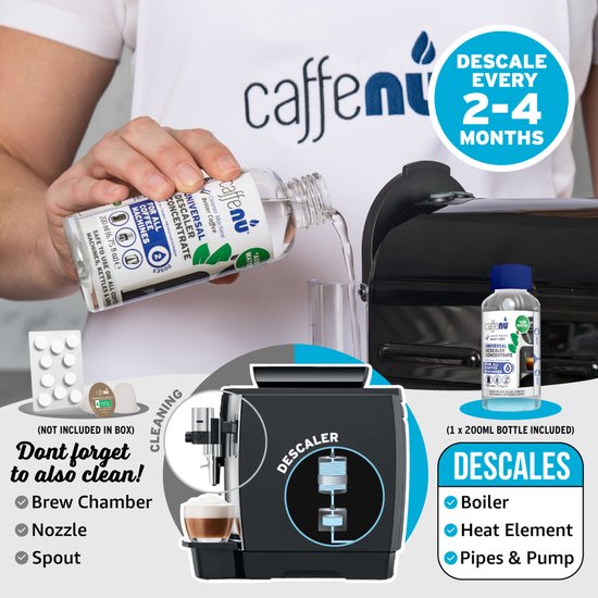 Caffenu Universele Vloeibare Ontkalker Koffiemachine 200 ml - Geschikt voor o.a. Nespresso, Senseo, Dolce Gusto, Philips, De’Longhi en Siemens - 2 Doseringen - Goed voor 8 Maanden