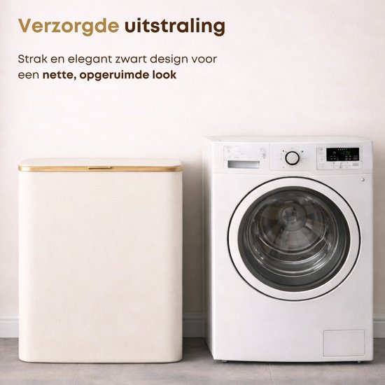 ACAZA Panier à Linge - Trieur de Linge - Panier à Linge avec Couvercle - Panier à Linge 3 Compartiments - Bamboe - 150L - Wit