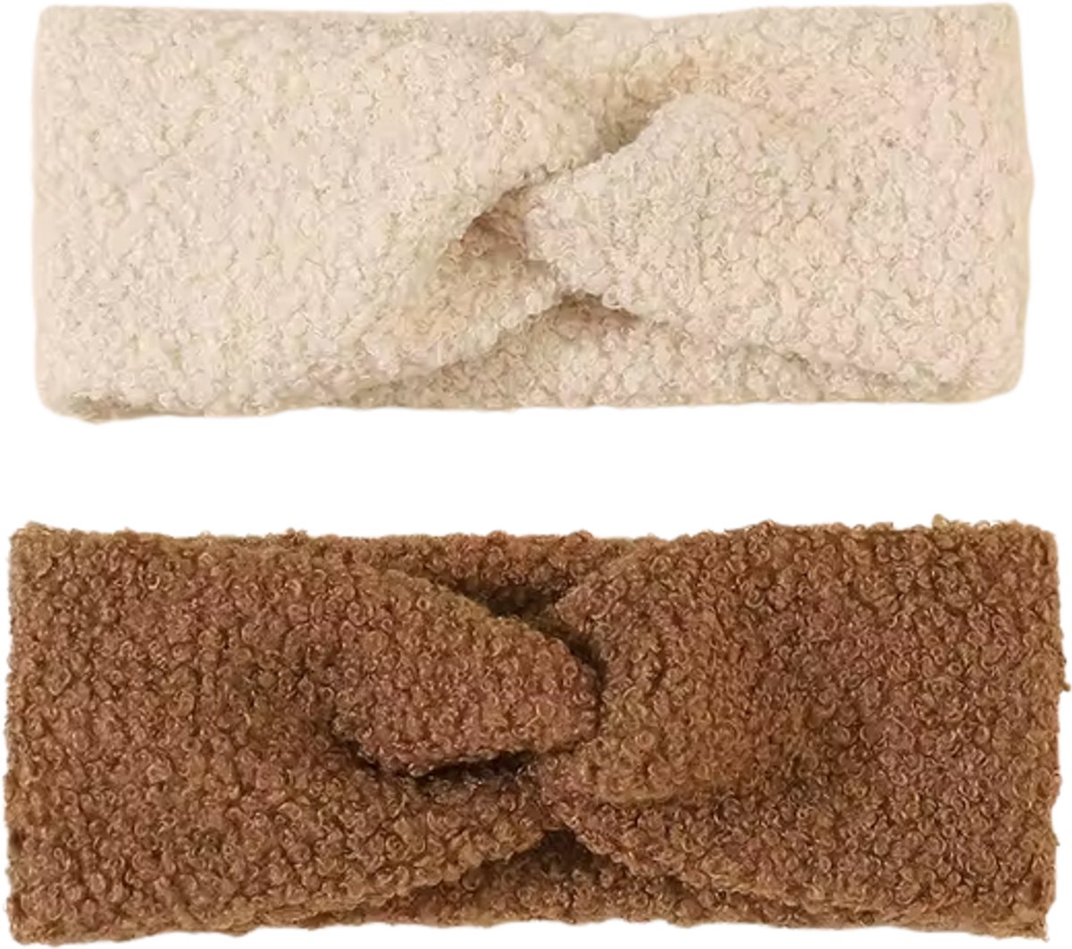 Zoettt Baby Haarbandjes teddy stof - 2 stuks - Bruin/Beige