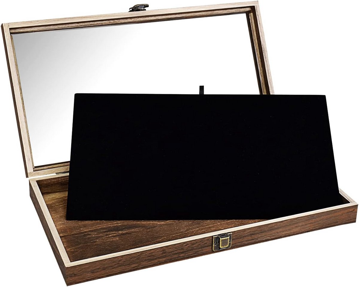 Houten Sieradendoos met Glazen Deksel voor Presentatie en Opslag