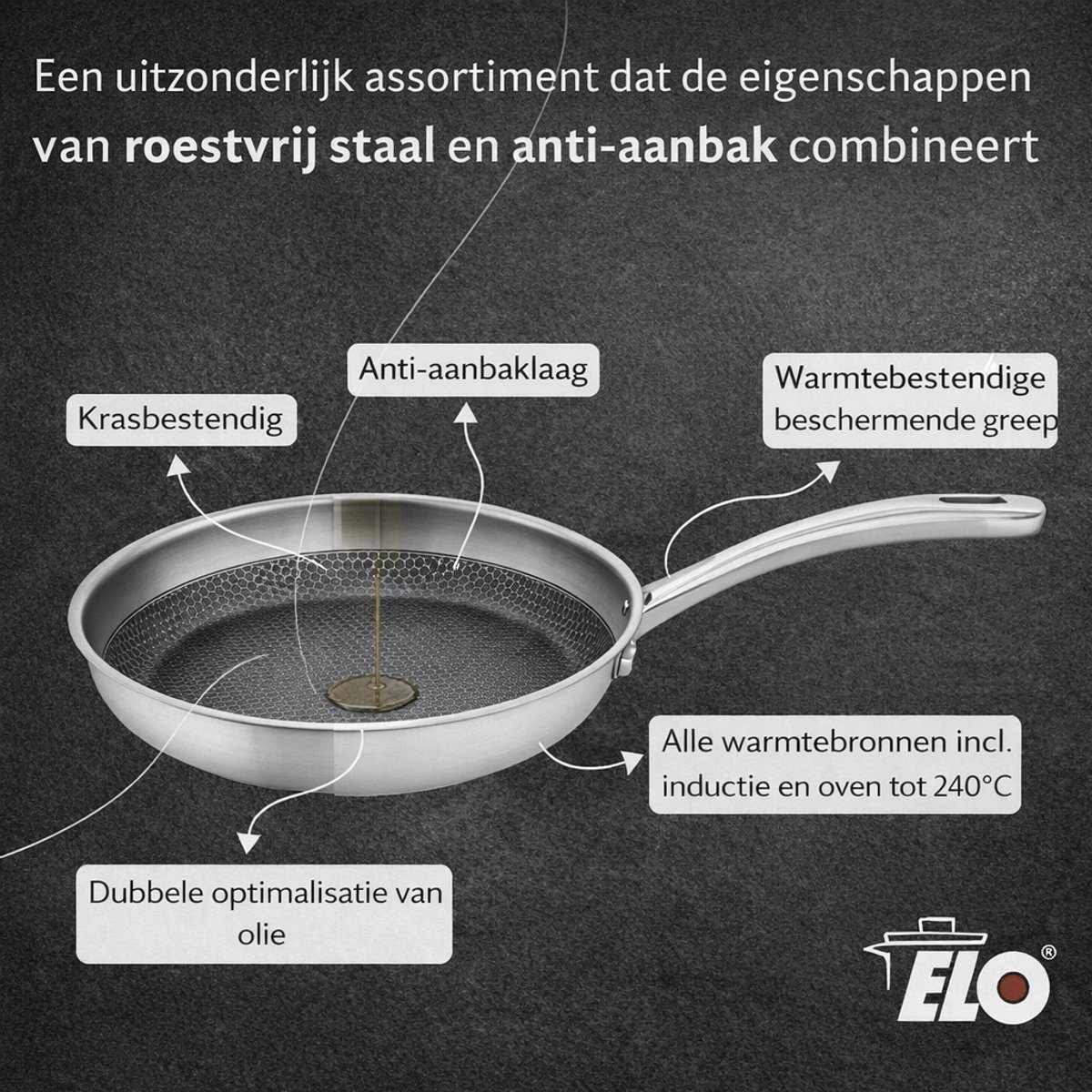Pan 24 cm van 18/10 roestvrij staal Elo Relief Evolution