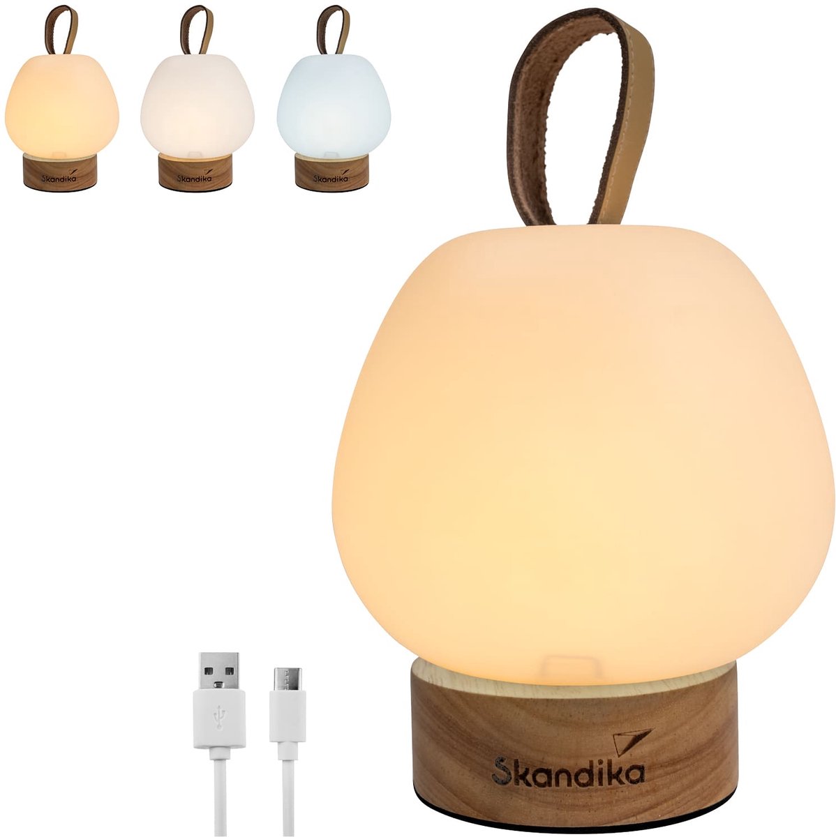 Skandika campinglamp Gnista - oplaadbare LED-lamp, 180 - 210 lumen, met USB Type-C laadkabel, 2000 mAh, 3 lichtkleuren, traploos dimbaar, ophangbaar | Lantaarn voor camping, outdoor, wandelen