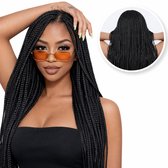 Zwarte Pruik met Vlechten - Pruiken Dames Lang Haar – Haarwerk - Vlecht Haar – Wig Braid – Wasbaar - Zwart - 65 cm