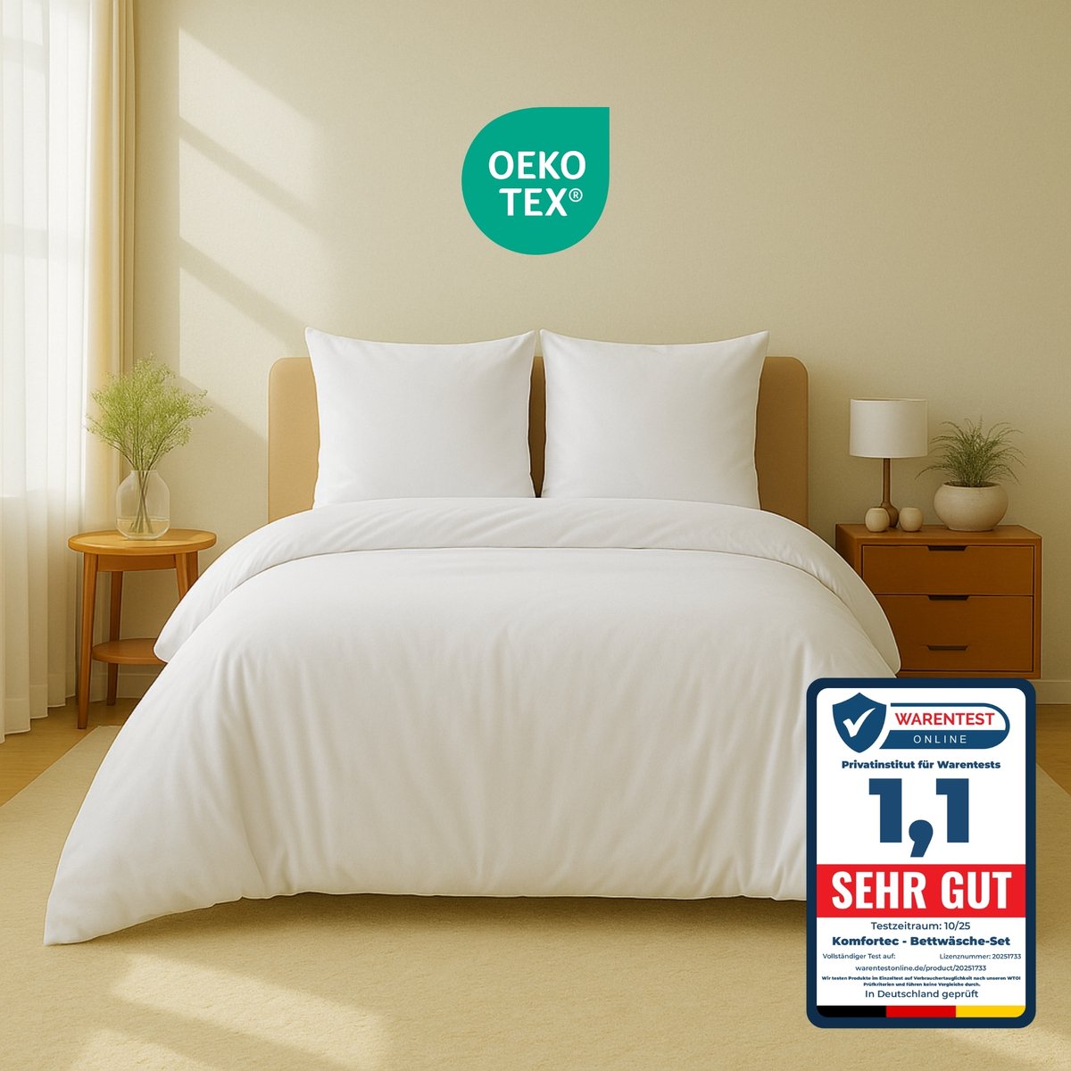 Komfortec Premium Dekbedovertrek 200x200 cm + 2x Kussensloop 80x80 cm - 100% Microvezel - 90 g/m² - 3-Delige Superzachte Beddengoedset - met Rits - Wit