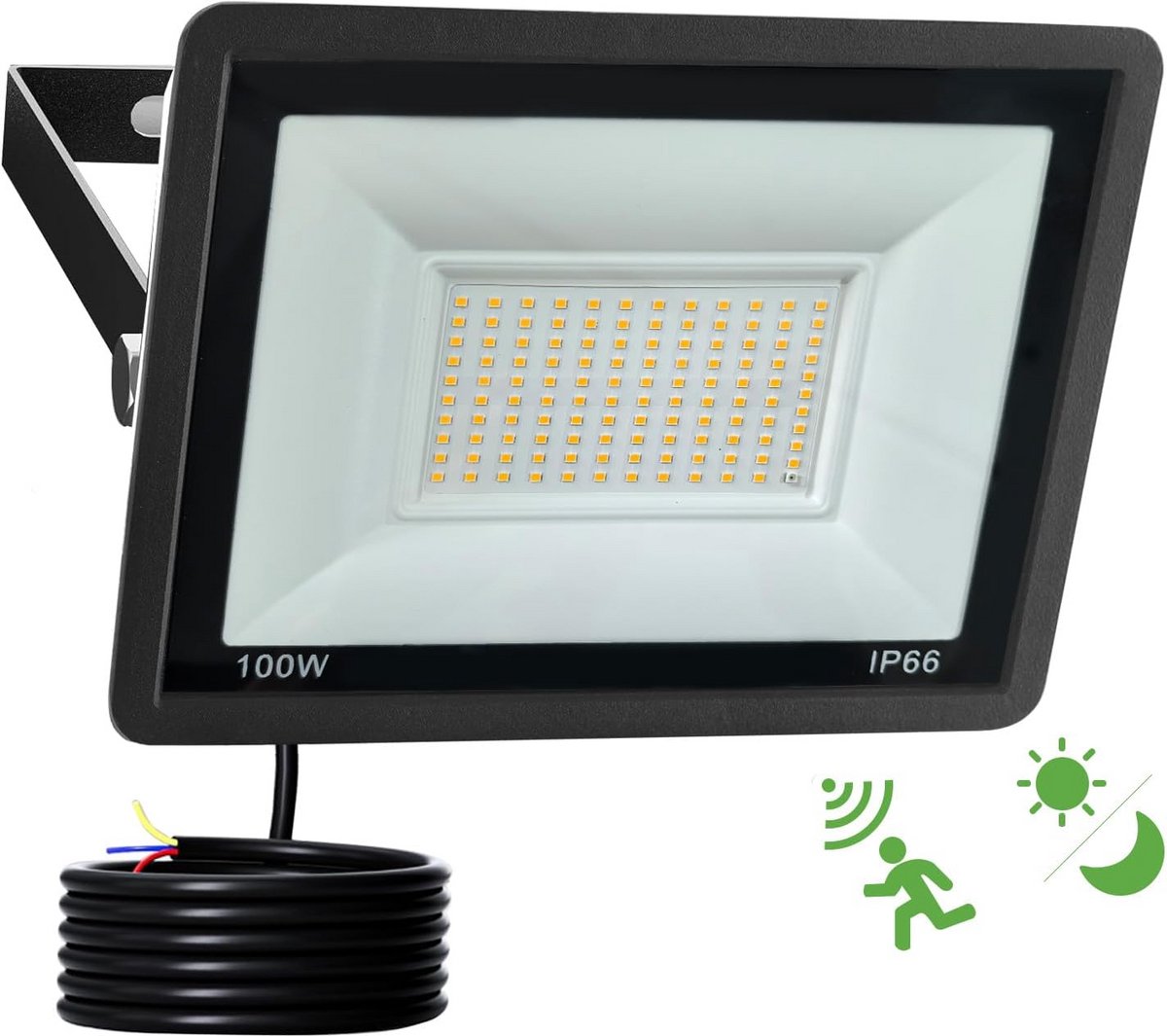 LED schijnwerper buiten met bewegingsmelder 100W 10000 lm warmwit IP66 waterdicht buitenspot voor tuin terras garage