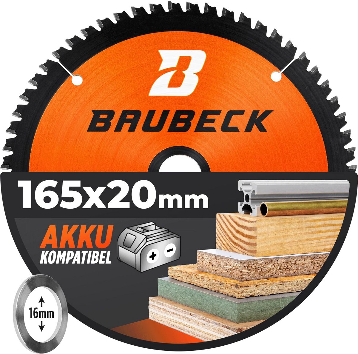 Accu Cirkelzaagblad 165x20mm voor Hout, Aluminium & Metaal - Fijne Snede met Verloopring