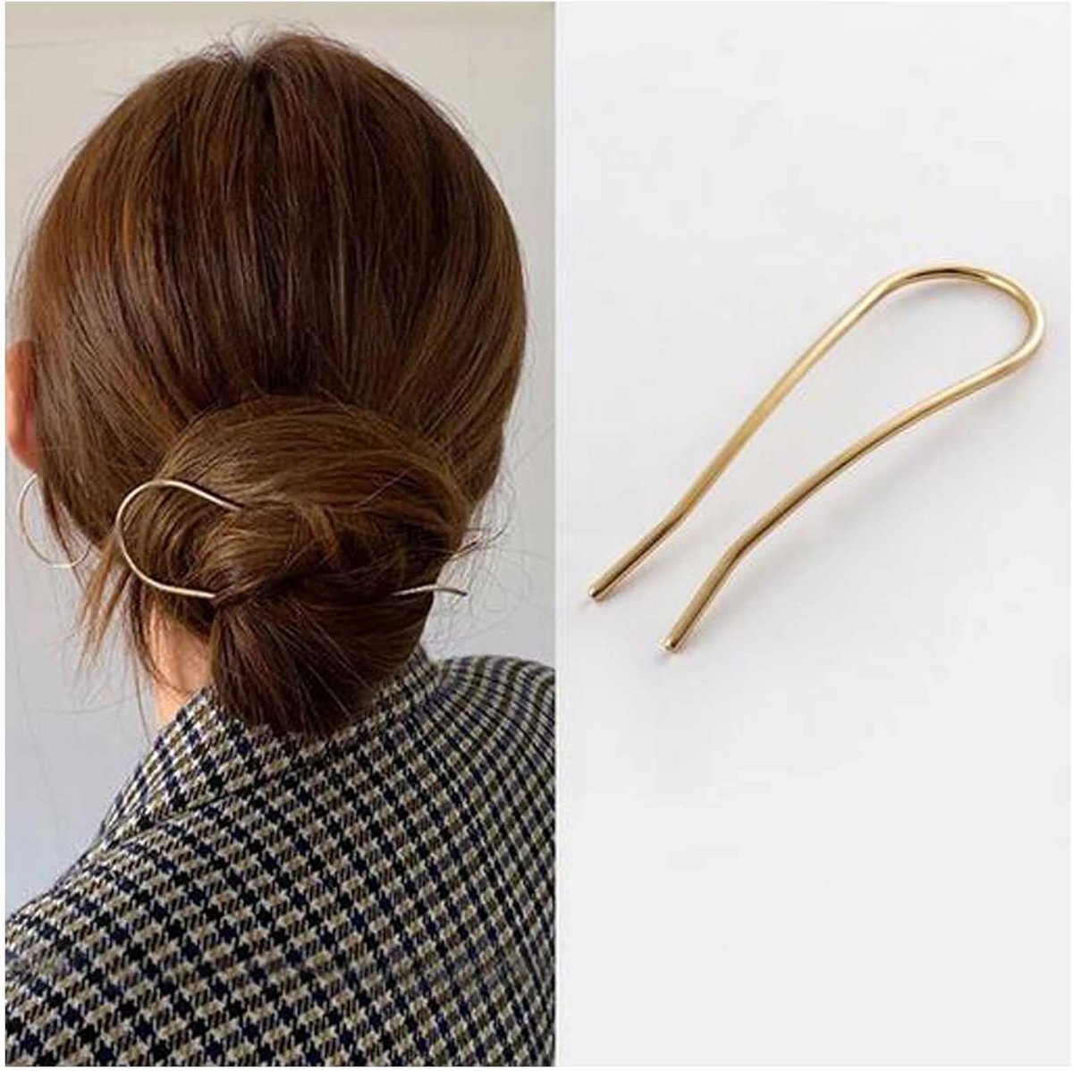 U-vormige Haarspeld in Goudkleur - Elegante Haarvork voor Vlechten en Knotjes