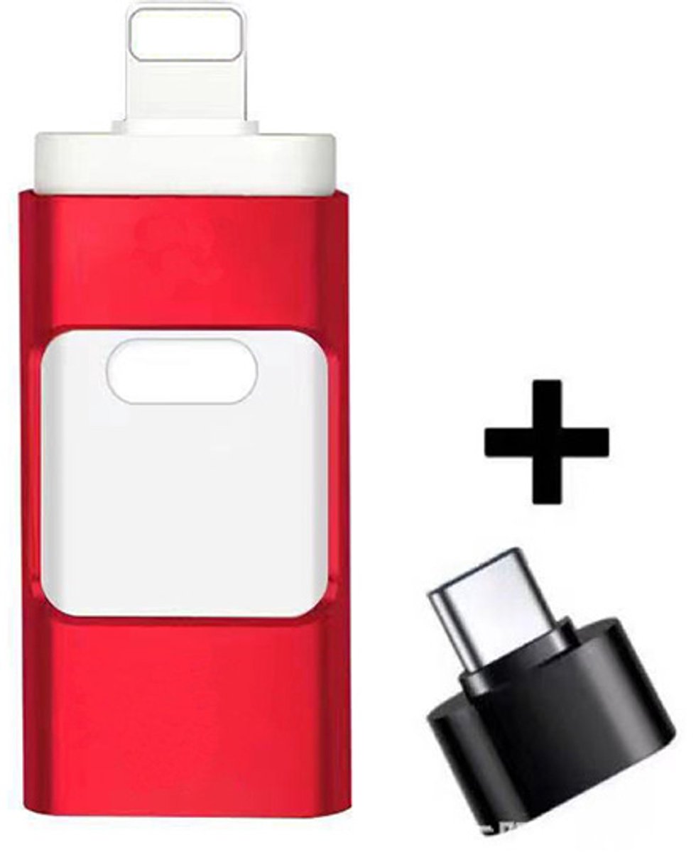 4-in-1 USB-flashdrive/opslagstick voor iPhone, iPad, pc, iOS en Android (64 GB, rood)