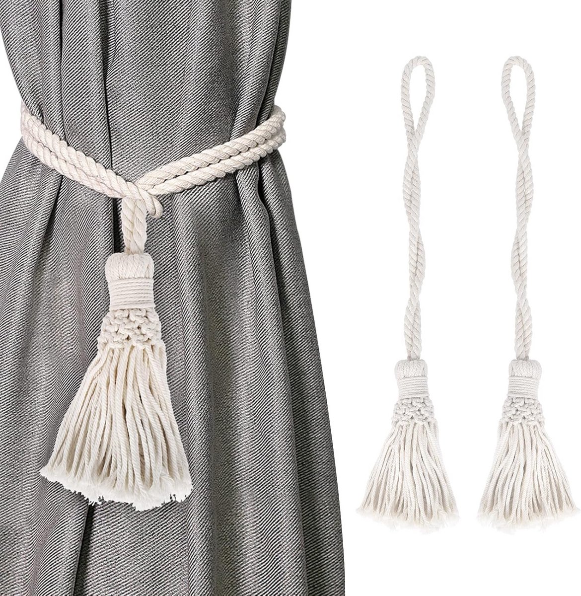2-delige gordijnhouders boho katoen beige 60 cm clipset voor slaapkamer kantoor decoratie
