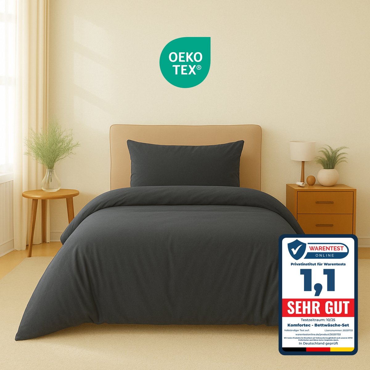 Komfortec Premium Dekbedovertrek 135x200 cm + Kussensloop 40x80 cm - 100% Microvezel - 90 g/m² - 2-Delige Superzachte Beddengoedset - met Rits - Antraciet