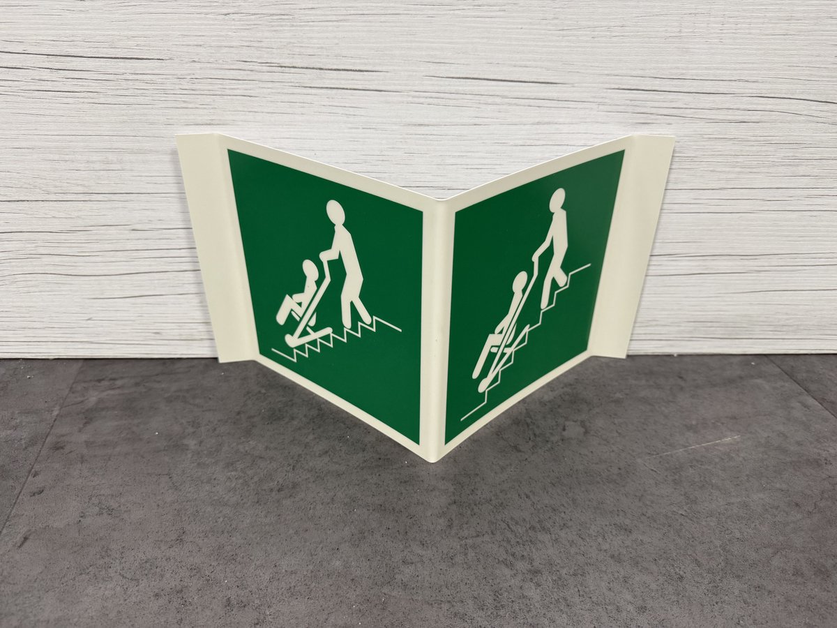 Lichtgevend Evacuatiestoel bord - Evacchair kunststof - E060 200 x 200 mm Panorama (wigvormig)