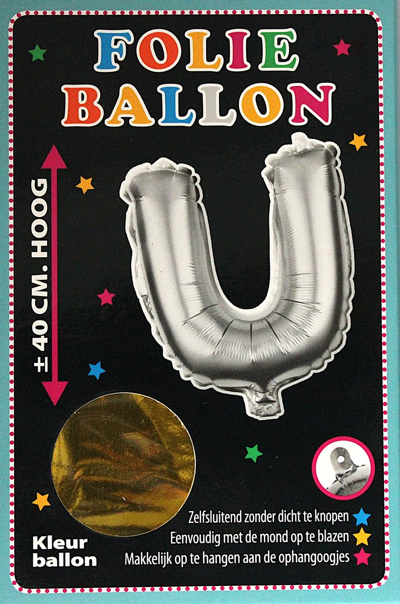 Folieballon - U - Letter Goud - 40cm - Folie - Ballon - Zelfsluitend - Eenvoudig Met Mond Opblazen - Ophangoogjes - Touche Cards