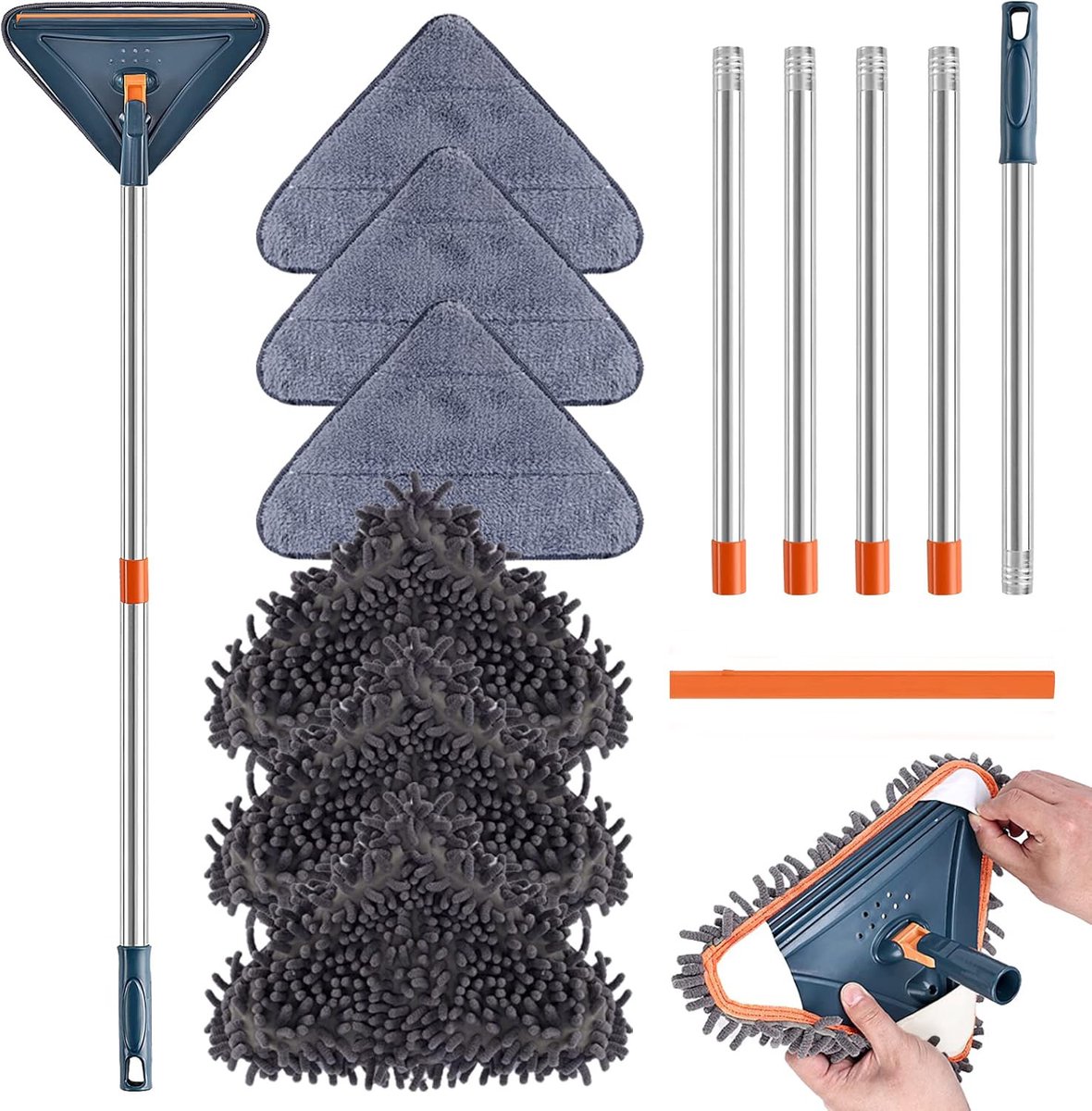 Mop met lange steel 216 cm - 360° draaibare Plintreiniger voor muren, vloeren en plafondventilatoren
