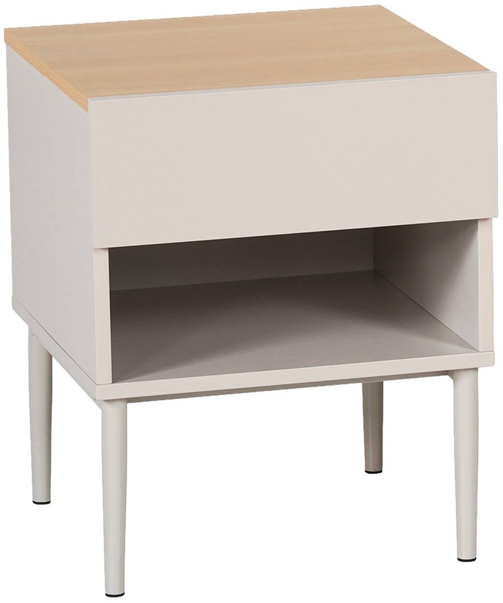 sweeek Nachtkastje metaal en houtdecor 1 lade en 1 vak - ashton beige