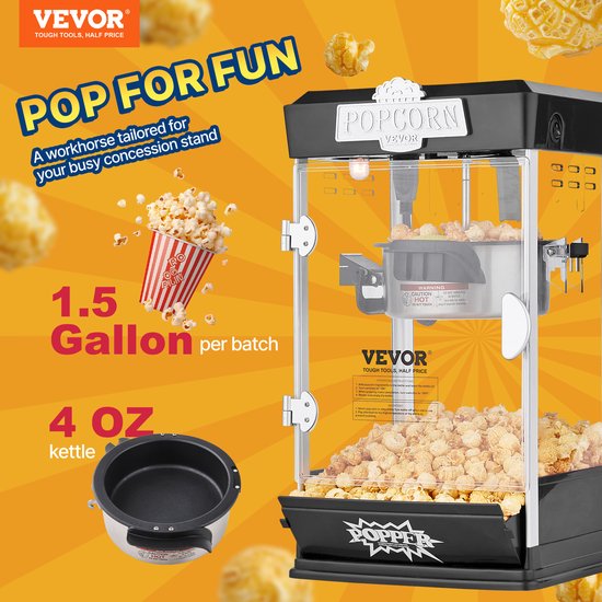 VEVOR Popcornmachine Maker Popcornmachine Tafelpopcornmachine 480W 4oz Zwart — afbeelding 4