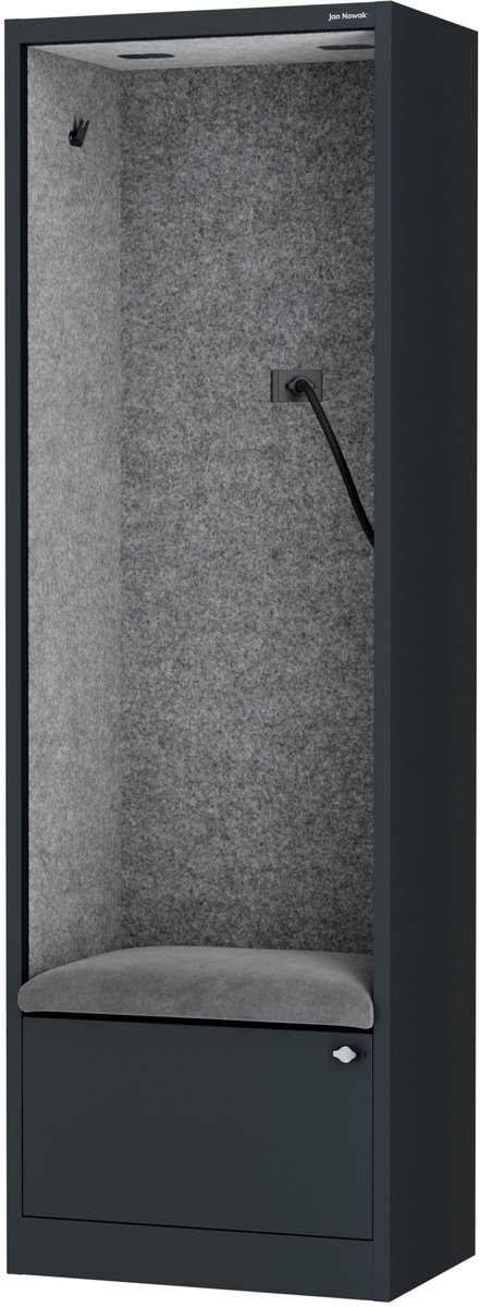SALLY MentalBox - Geluidsabsorberende cabine - met zitje - Kledinghanger + Ruime lade - Ingebouwde telefoonhouder + USB-C-poort - Grey Fog / Antraciet