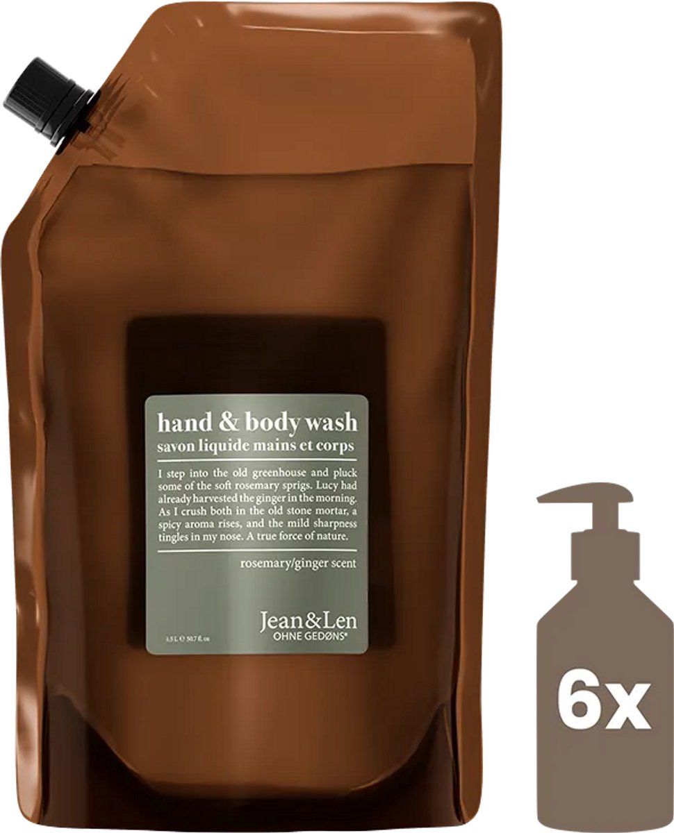 Jean & Len 2902101030, Handen & lichaam, Vloeibare zeep, Navulzak, Gember, Rozemarijn, 1500 ml, 1 stuk(s)