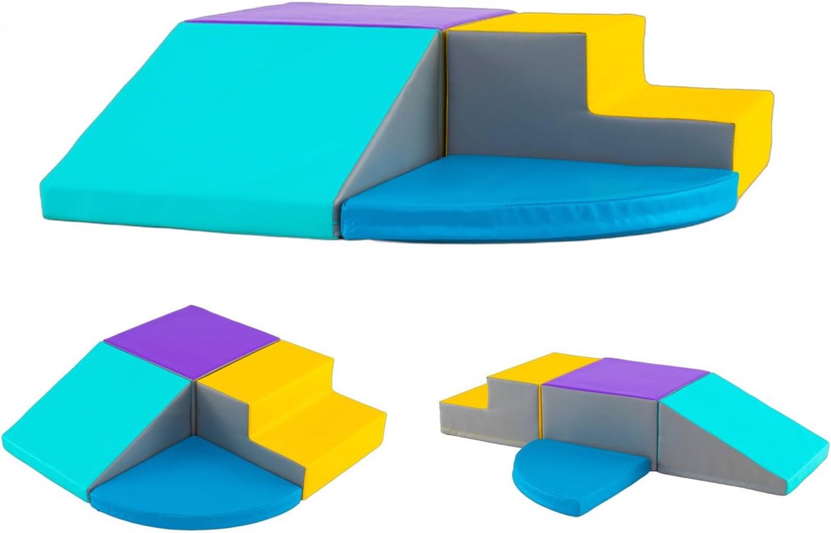 KOMFOTTEU 4 delig Schuimblokken - van kunstleer, EPE - Soft Play Foam Blokken - Reuze Bouwblokken - Montessori-klimblokken - voor kinderen vanaf 3 jaar