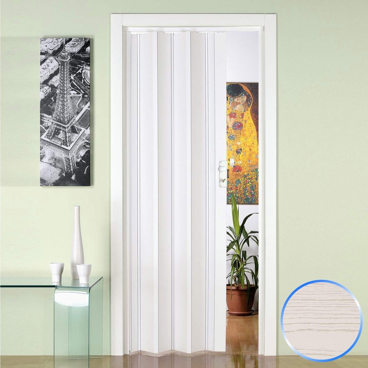 Woonkamer Vouwdeur PVC Wit Houtnerf 88,5 x 214 cm - Inklapbare Binnendeur