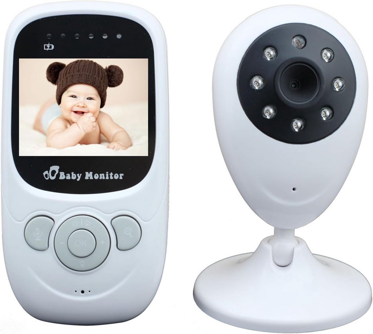 Draadloze Babyfoon met Nachtzicht, 2.4 inch Scherm, 300m Bereik, Temperatuurcontrole & Intercomfunctie