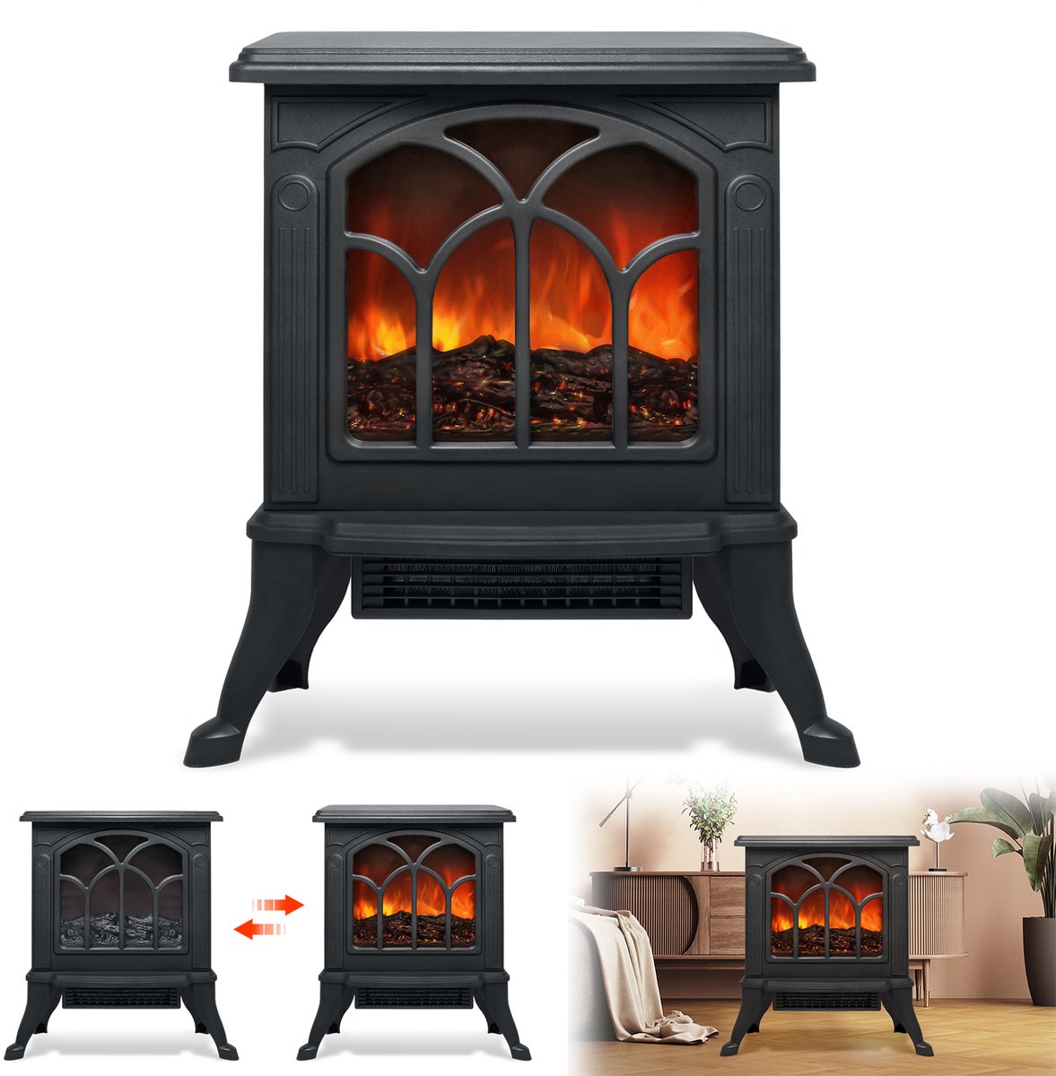 Aufun Elektrokamin met Vlammeffect - Elektrische Haard met 1500 W Verwarming met Schakelbare Verwarmingsfunctie, 40,5 x 24 x 45 cm