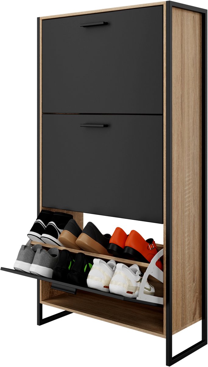 CASABEL schoenenkast van MDF en ijzer, schoenenkast voor de hal met ruimte voor 18 paar schoenen, afmetingen: 23,5 x 63 x 119 cm