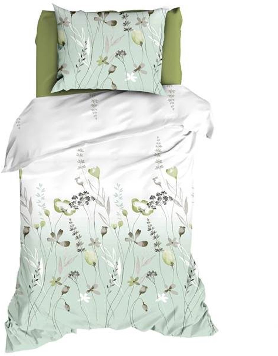 Satin d'Or Zizi Dekbedovertrek - Eenpersoons - 140x200/220 cm - Dustygreen
