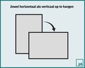 Illustratie die aangeeft dat het schilderij zowel horizontaal als verticaal opgehangen kan worden.