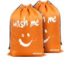 Wonair Waszak Groot - Waszakken Voor Wasgoed - 60x90cm - Oranje - 2 Stuks - Met trekkoord