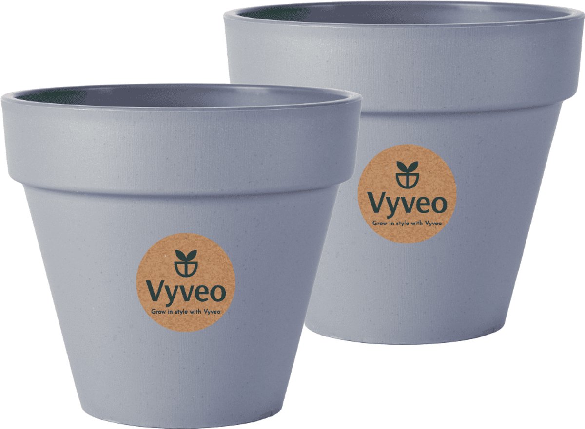 Vyveo - Bloempot Oslo - Set van 2 - 20x18 - Donkergrijs - Bloempot voor binnen en buiten - Lichtgewicht - Breukbestendig - Vorstbestendig - UV-bestendig