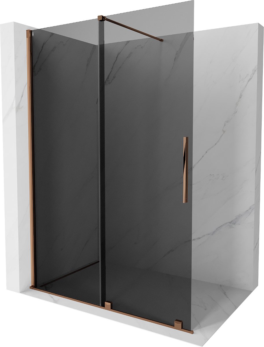 Mexen Velar schuifbare inloopdouche 130 x 200 , grafiet 8 mm, roze goud - 871-130-000-43-60