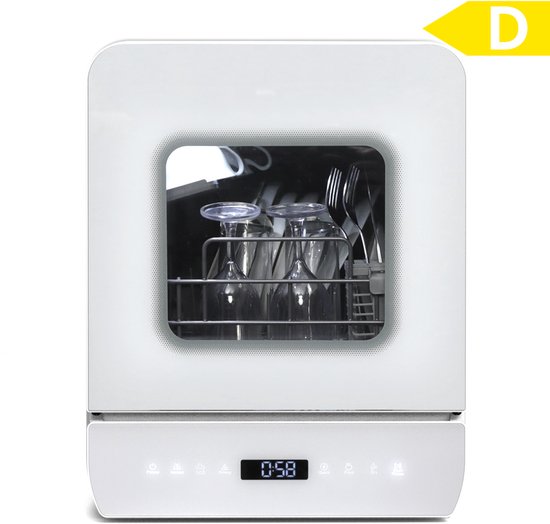 Puluomis DW1003 - Mini vaatwasser - met Waterreservoir - Vrijstaande Afwasmachine - 3 Couverts - 7 Wasprogramma's - Incl. Bestekmandje - Wit